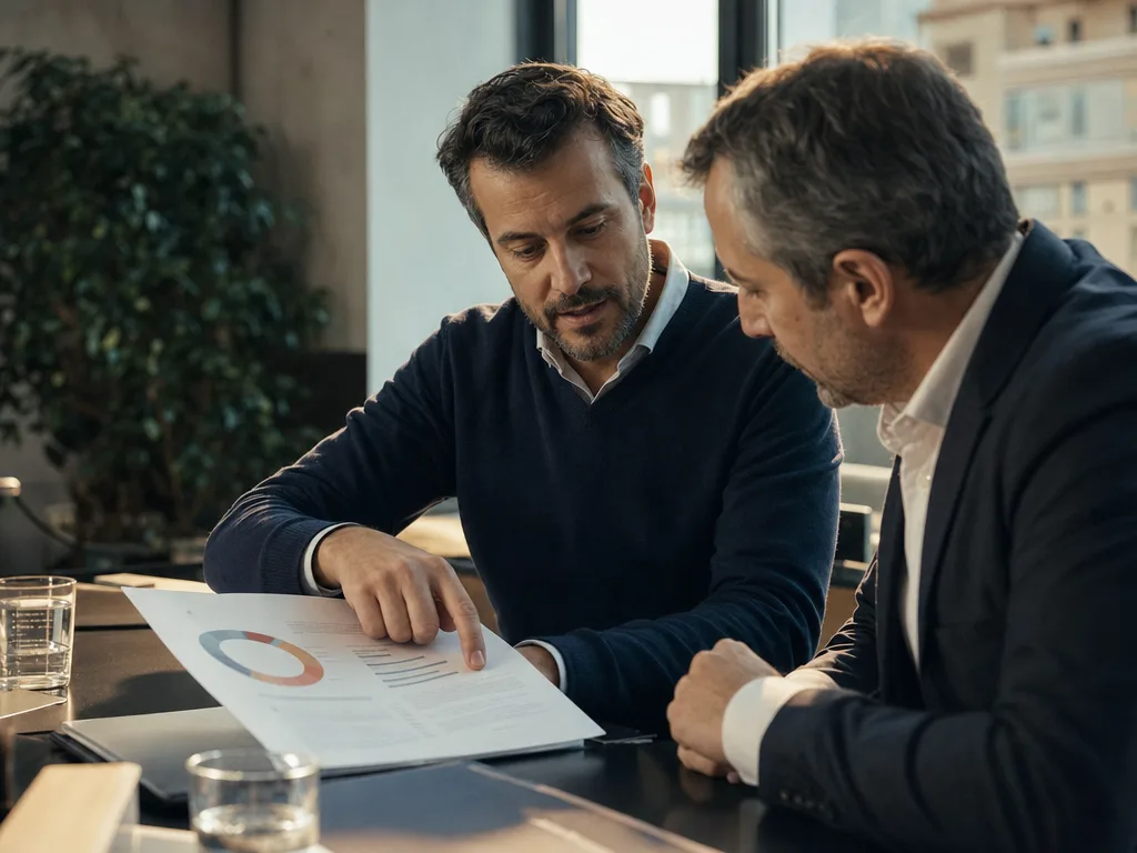 Dos personas repasando juntas el informe del diagnóstico sobre la mesa